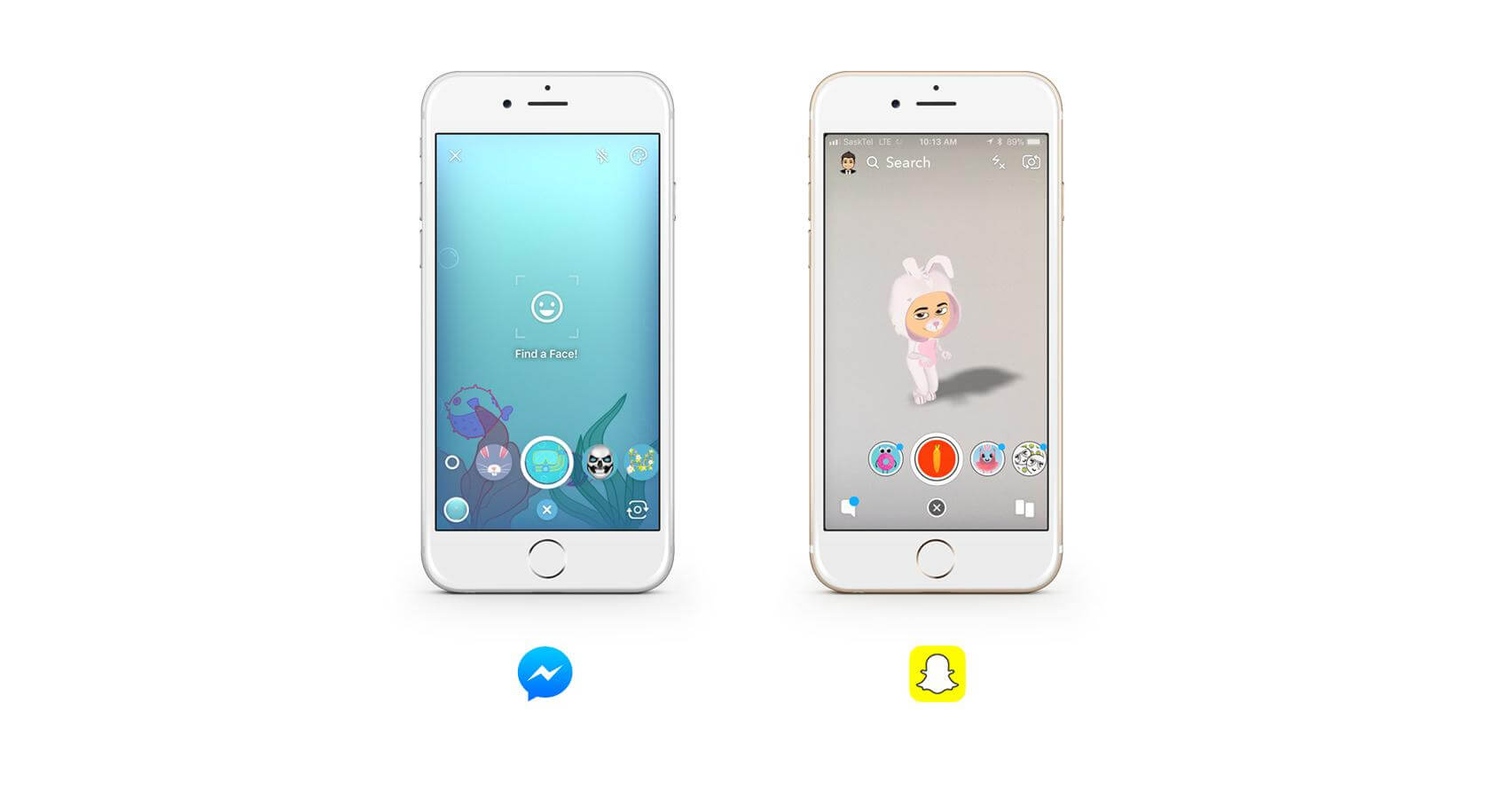Facebook Messenger's UI mirrors Snapchat, capitalizing on existing mental models. Users of one popular app will have no trouble using and enjoying the other. Facebook Messenger's UI mirrors Snapchat, capitalizing on existing mental models. Users of one popular app will have no trouble using and enjoying the other.